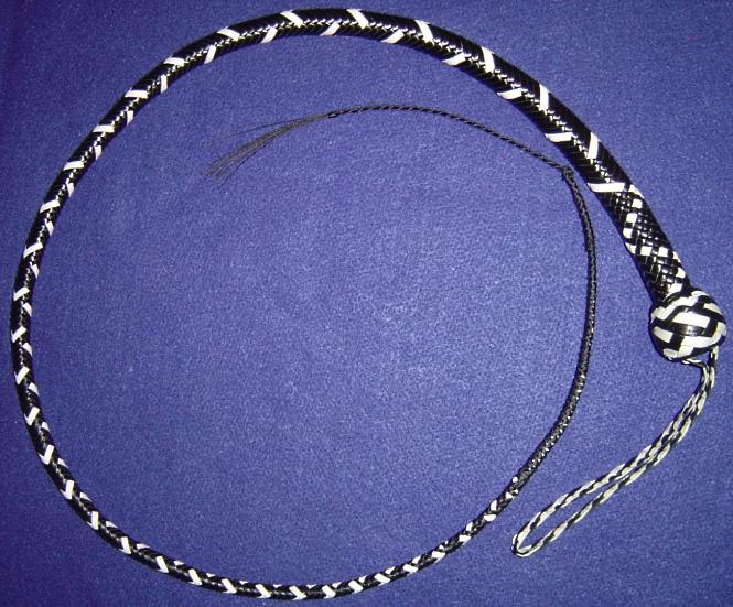 4ft White and Black 16 plait Custom Signal Whip with Box Pattern Knot A.jpg